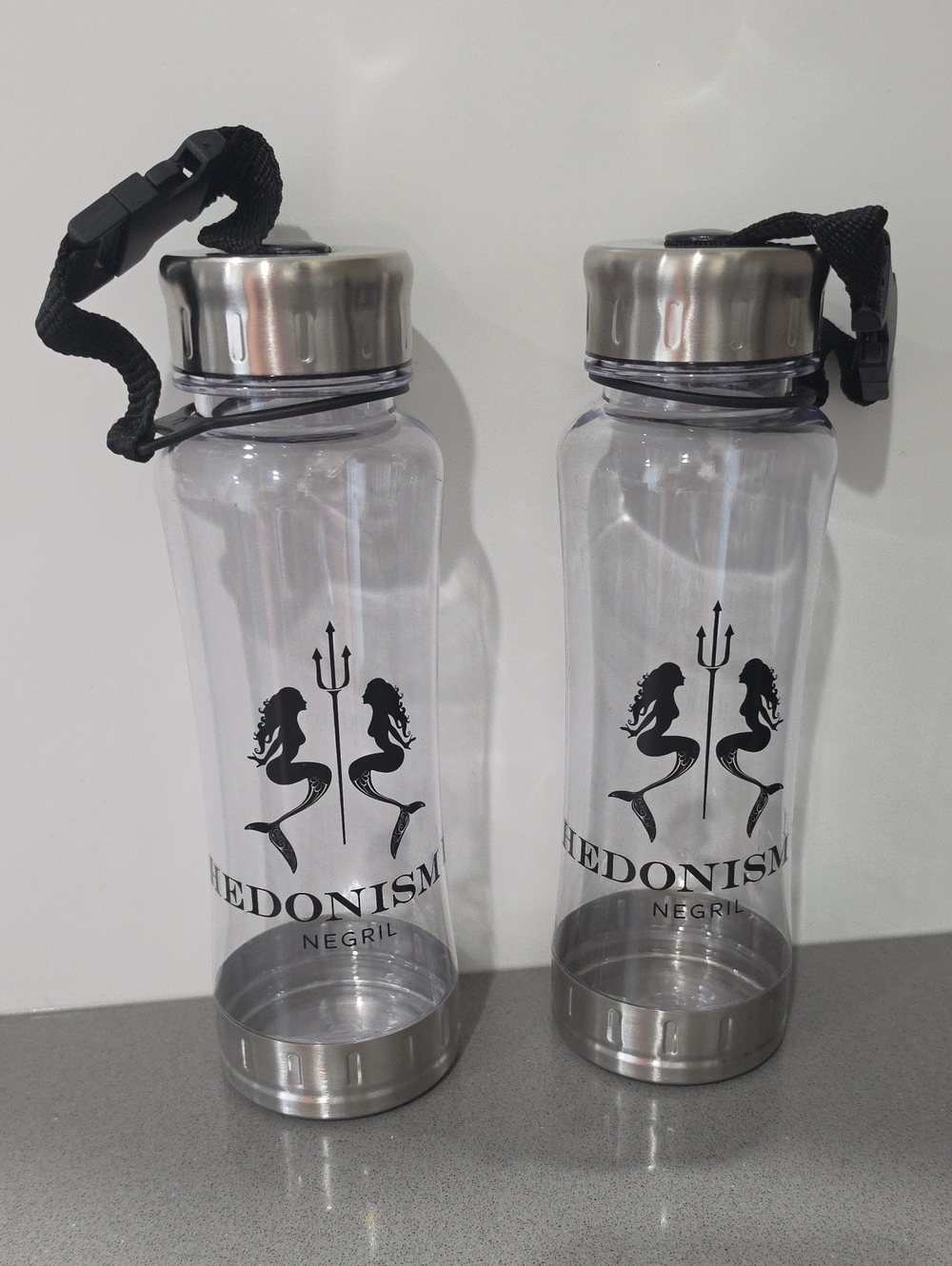 Never Used! Clear Water Bottle with Silver Cap And Non Skid Bottom, Set of 2